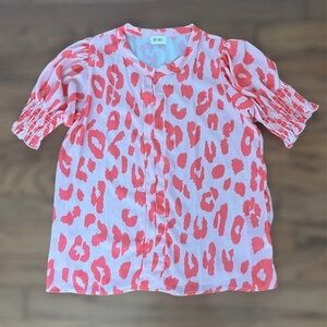 BIBI Pink Leopard Print Blouse Sz L